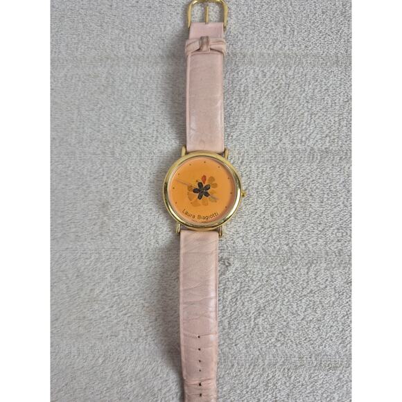 Laura Biagiotti Womens Swiss Quartz Watch Pink Leather Gold Floral 37mm Read* - Picture 3 of 16